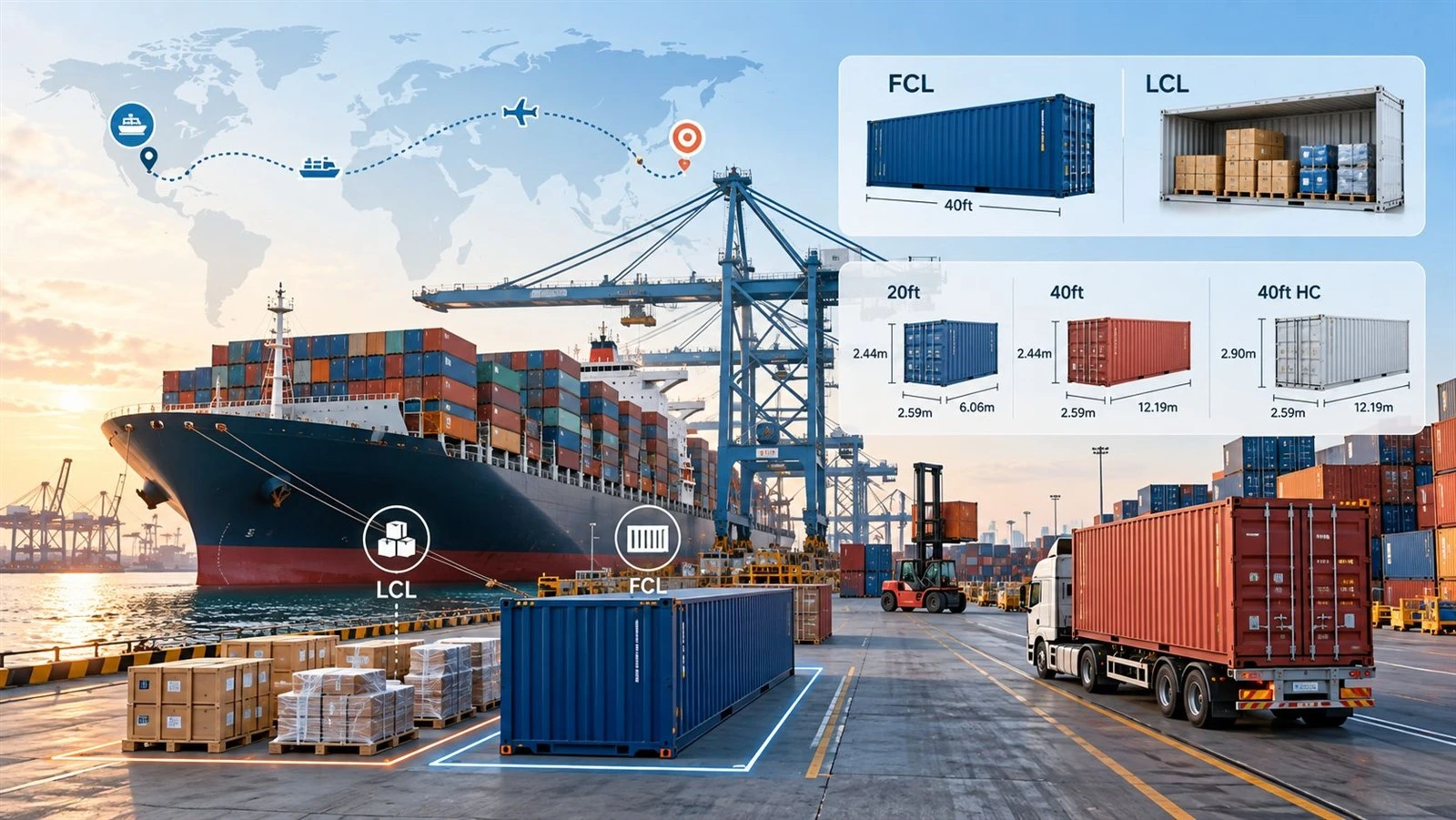 FCL and LCL container shipping options at an international freight port FCL and LCL container shipping options at an international freight port